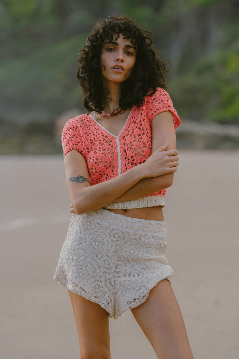 Havana Crochet Top - Coral