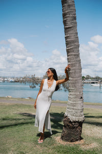 White Mesh Midi Dress