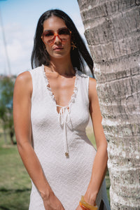 White Mesh Midi Dress