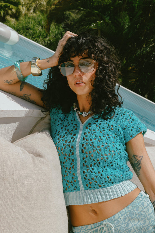 Havana Crochet Top - Blue