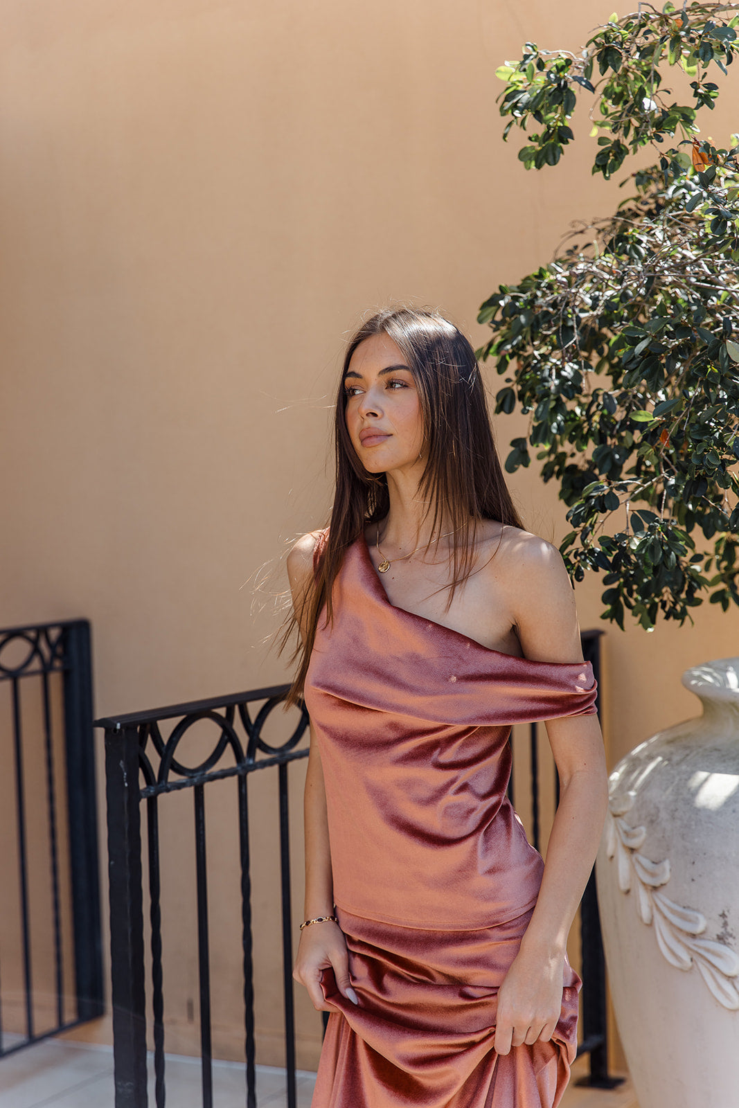 Velvet Cowl Top - Terracotta