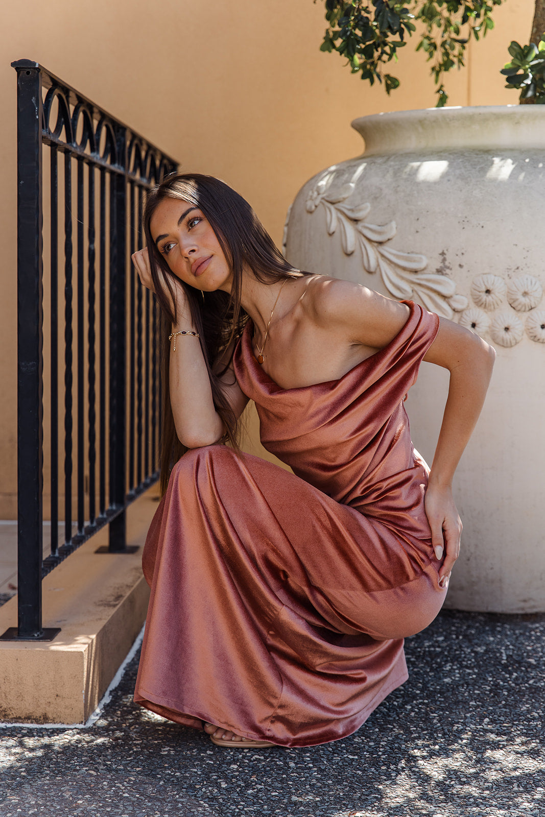 Velvet Cowl Top - Terracotta